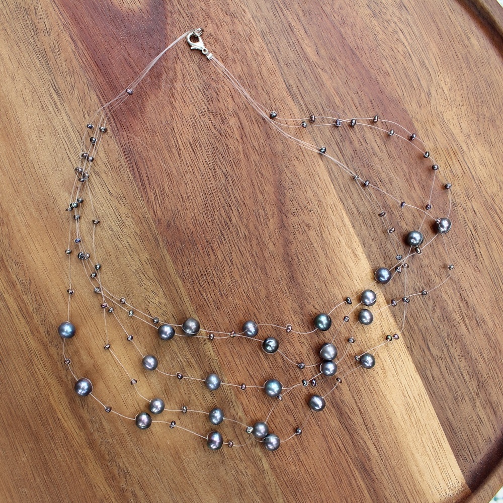 5 Strand Iridescent Pearl Necklace